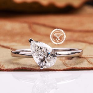 Pear Cut 1.0 CT Lab Grown Diamond Solitaire Ring