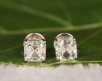Asscher Cut Lab Grown Diamond Stud Earrings: Minimalist Solitaire