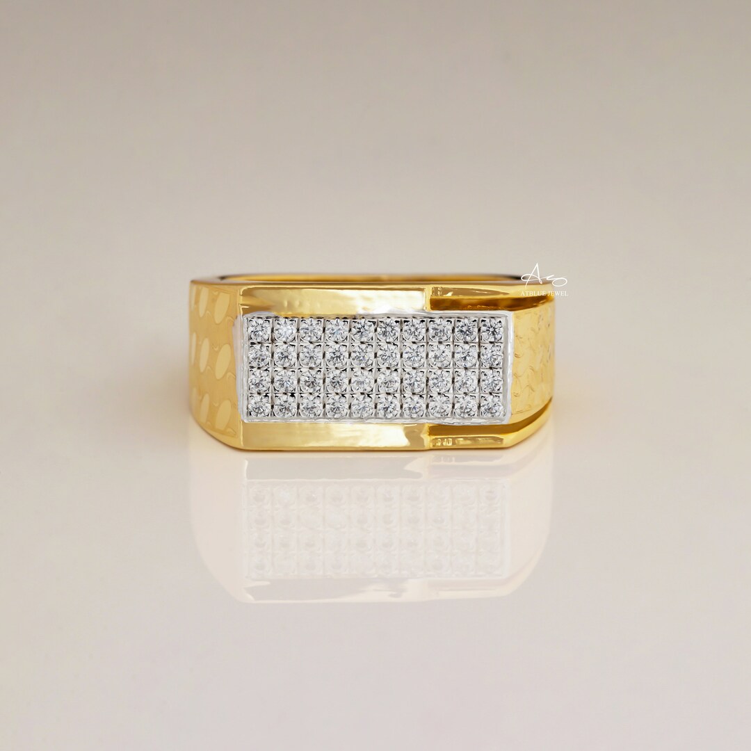 Round Cut Lab Diamond Men's Wedding Ring, Four Row Pave Diamond ...