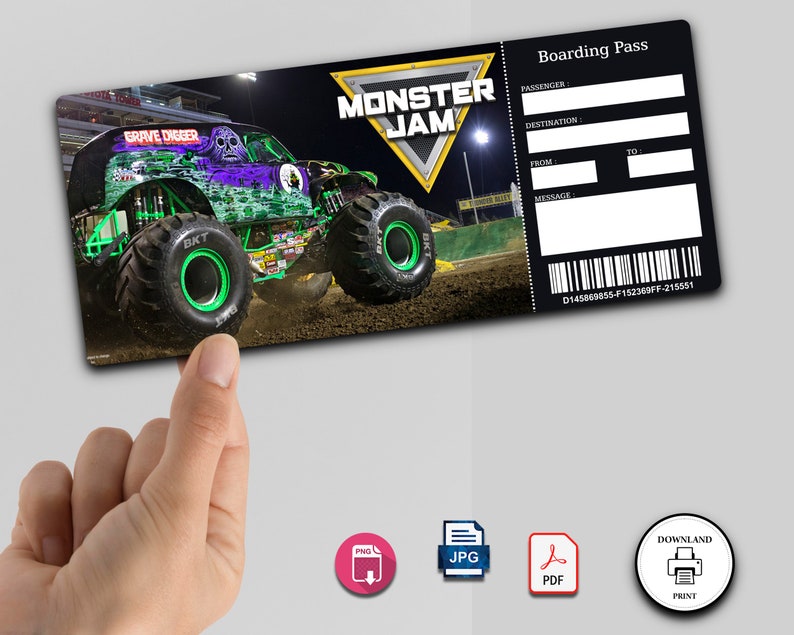 Printable Gift Monster Jam Tickets Editable Monster Jam Etsy