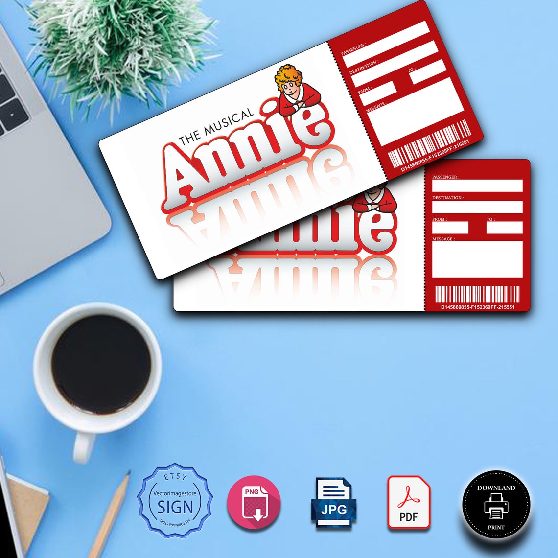 Printable ANNIE Broadway Surprise Ticket. Editable Musical Etsy