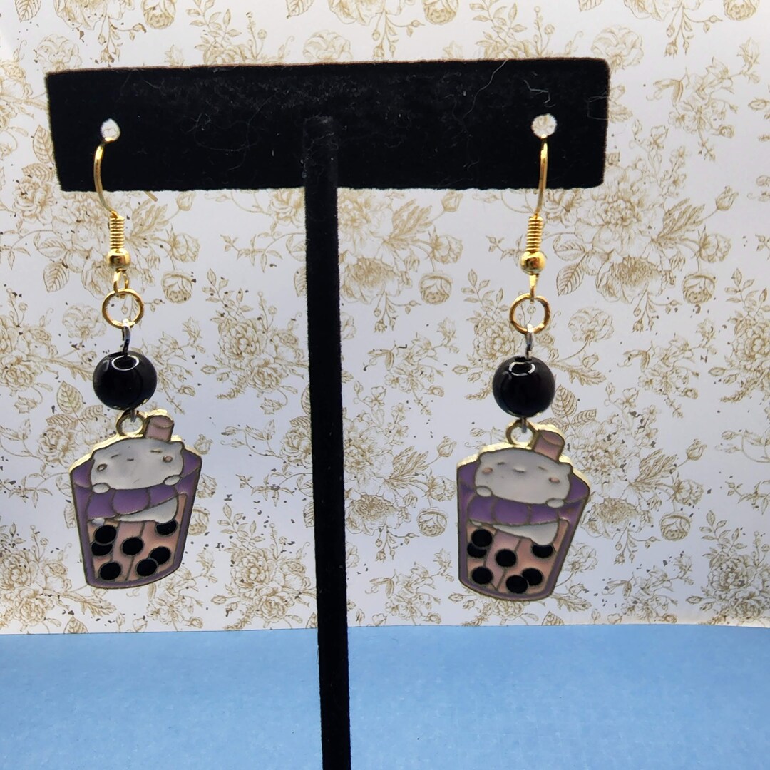 Cat Boba Tea Earrings Cute Cat Earrings Boba Tea Jewelry Etsy
