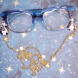 White Kitty Golden Stars Glasses Chain