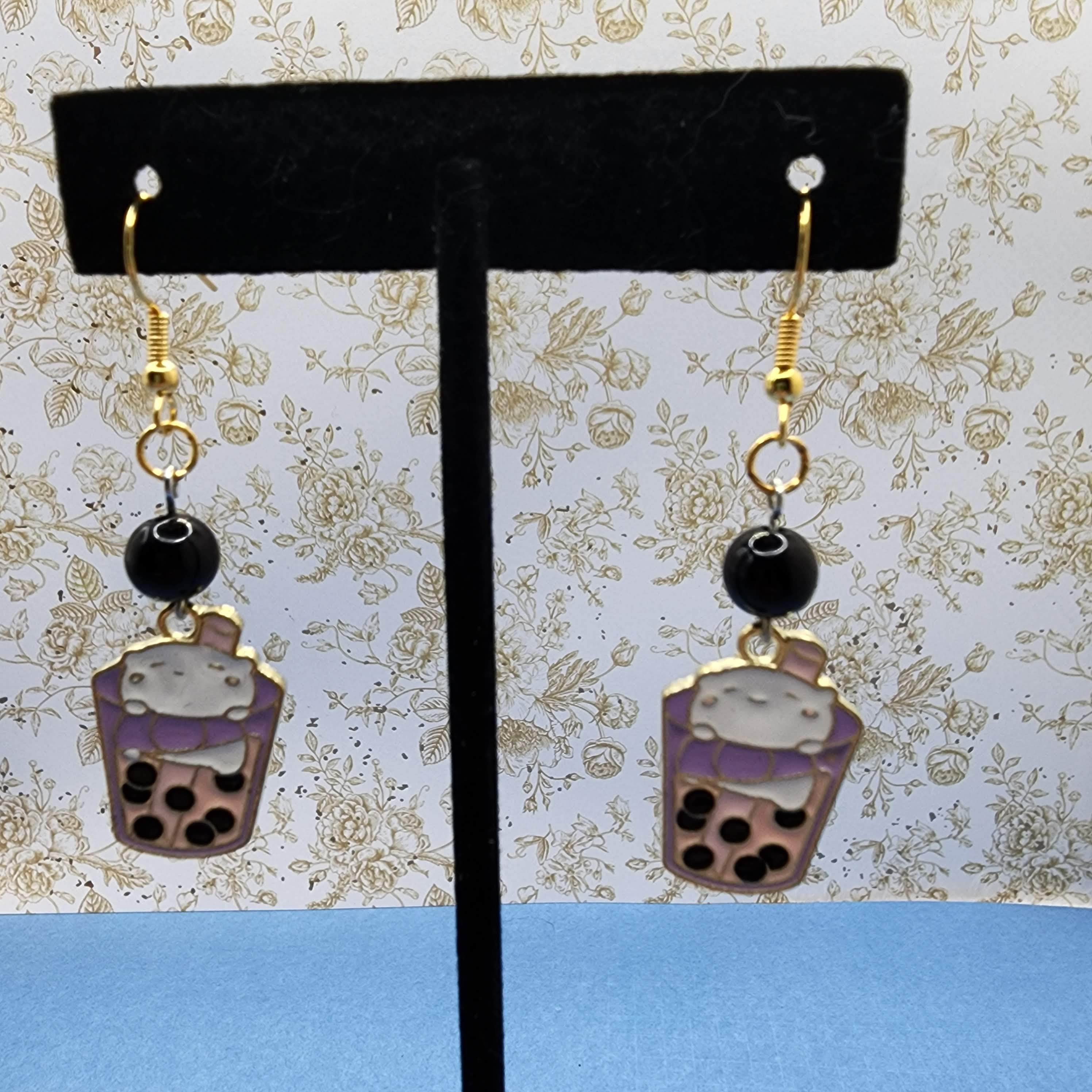 Cat Boba Tea Earrings Cute Cat Earrings Boba Tea Jewelry Etsy