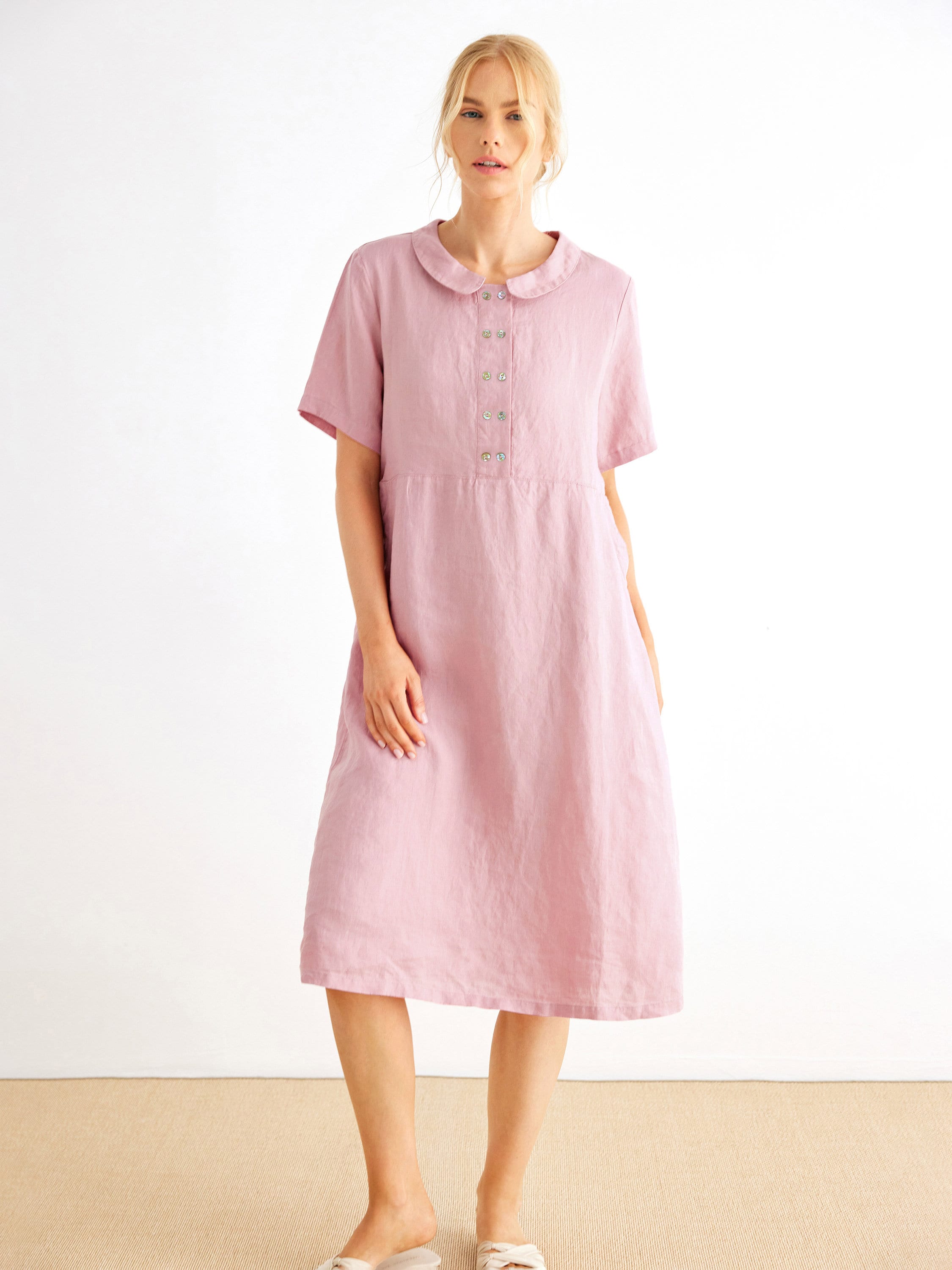 Poppy 100 Linen Peter Pan Collar Dress Etsy