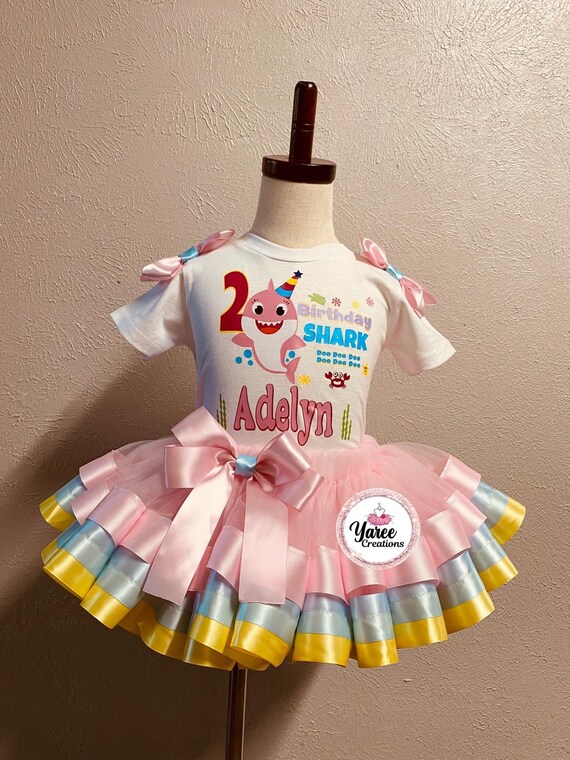 Baby Shark Tutu Outfit, Girl's Birthday Tutu Set, Birthday Shark