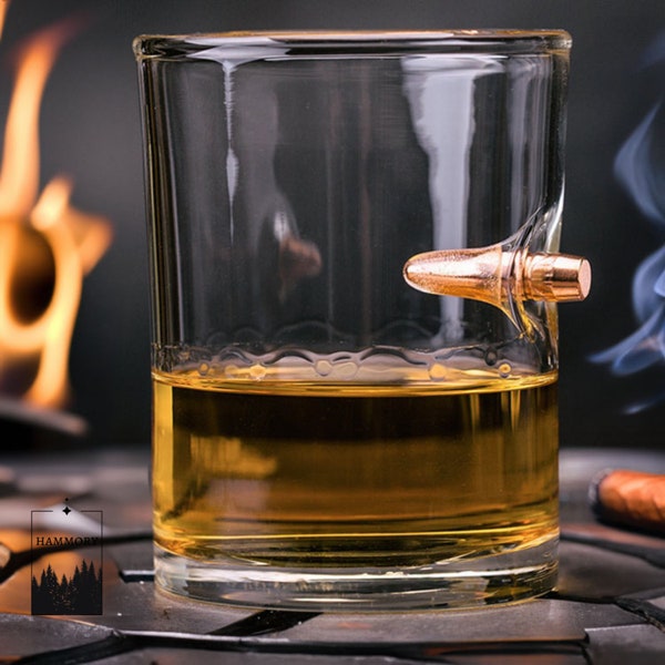 Ensemble de verres à whisky et à whisky fabriqués à la main, avec une cartouche de 0,308 et une vraie balle en verre bourbon