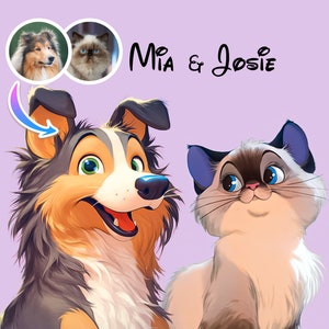 Custom Disney-Cartoon Pet Portrait | Personalized Portraits | Gifts for Birthday, Anniversary & More | Custom Pet Art | Digital and Prints