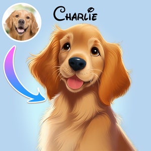 Retrato de mascota personalizado de estilo Disney de primera calidad: ilustración de dibujos animados digitales de primera calidad: regalo de arte personalizado único para amantes de los animales