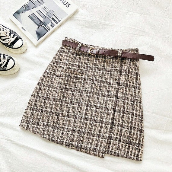 Retro Dark Academia Clothing High Waist A Line Plaid Skirt - Etsy