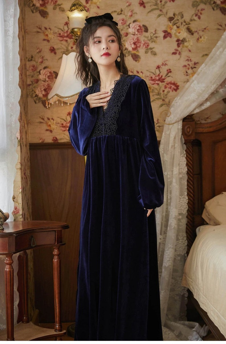 Women's Nightie Victorian Velvet French Nightdress V Neck - Etsy