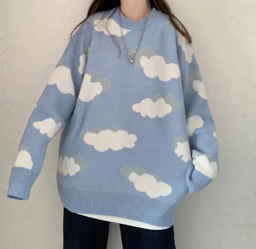 Soft Knit Large Oversize Fit Cloud Sky Blue Pullover Sweater - Etsy