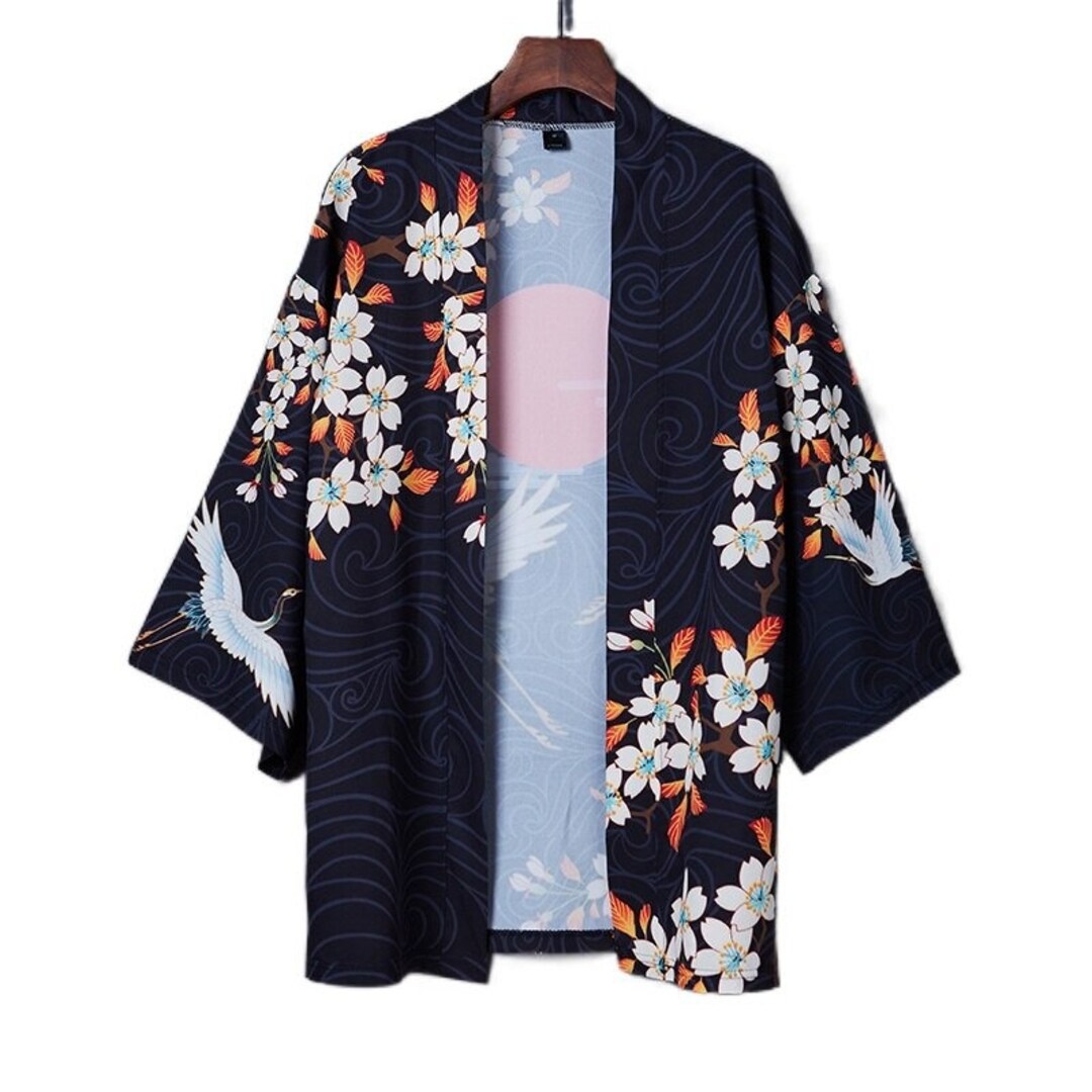 Kimono Hoary Japanese Clothing Aesthetic Robe Crane Cardigan - Etsy