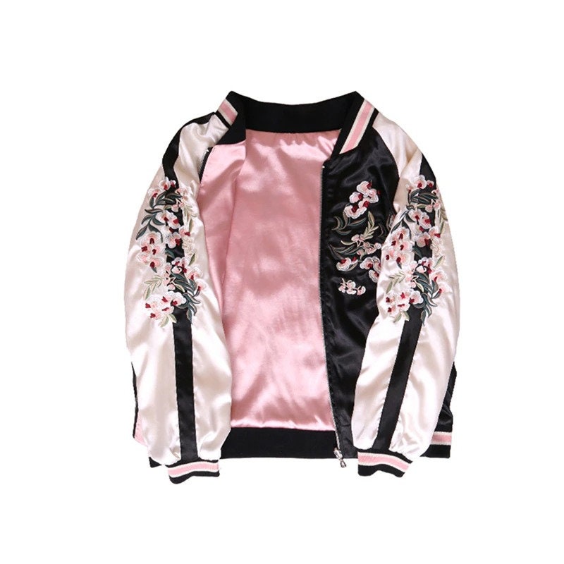Reversible Embroidered Sukajan Jacket Sakura Cherry Blossoms Etsy