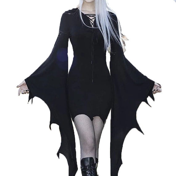 Bat Sleeve Dress Vampire Style Dress With Long Wide Sleeves - Etsy