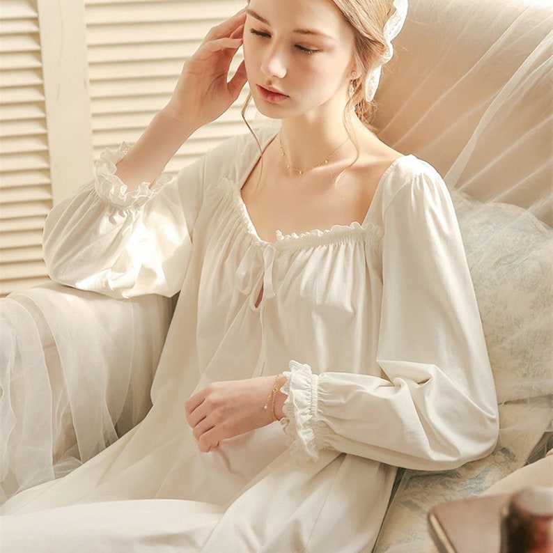 Elegant White Night Gown Square Neck White Dress Valentines Etsy