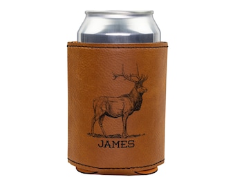 Personalized Leather beverage holder beer can gift for dad custom engraved can cooler groomsmen gift bachelor party bottle holder for men