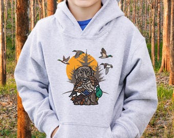 Dog duck hunting hoodie for kid mallard duck hunting season sweatshirt gift for hunter dog hunting clothes outdoorsy goods waterfowl sweater