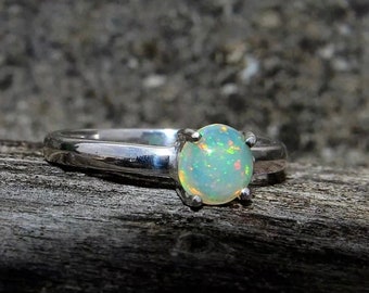 925 Sterling Silver Opal Ring, Round Ring, Dainty Ring, 925 Sterling Silver Ring, Rose and Choc