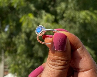 Natural Rainbow Moonstone Ring-Blue Fire Moonstone Ring-Handmade Silver Ring-925 Sterling Silver-Gift for her-Promise Ring-Anniversary Ring