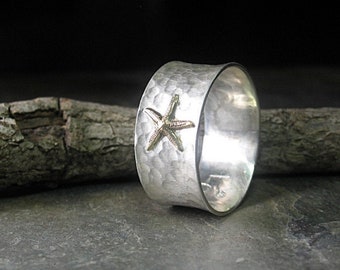 Starfish ring, beach jewelry, sealife, nature jewelry, tidepool, seashore, ocean, sterling silver wide band Tidepool Starfish, Classic Ring