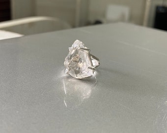 Natural Herkimer Diamond Ring, Herkimer Diamond Quartz Ring, Sterling Silver Gemstone Ring, Healing Crystal Raw Stone Ring,