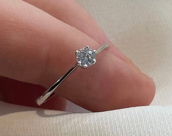 CZ DIAMOND RING, 925 Stamp Ring, 925 Sterling Silver Ring ,Minimal Ring, Dainty Ring, Engagement Ring, Wedding Ring, Gift For Her,Midi Ring