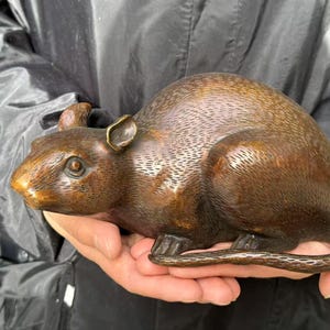 Bronze Zodiac Rat Statue, Collectible Mouse Rodent Home Animal Art Sculpture Decorative Tea Pets Decoration tea pet Feng Shui ornaments gift