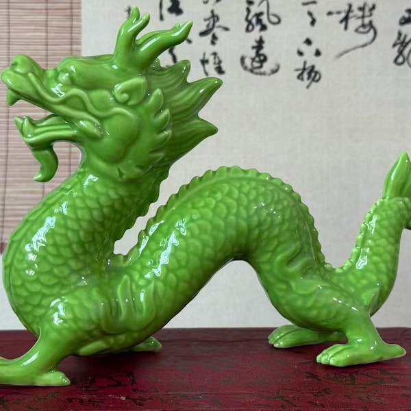 Estatua de dragón de cerámica Feng Shui, dragón del zodiaco para decoración del hogar, oficina, adorno elegante, bestia, jardín, patio, porcelana China Tang Sancai Loong