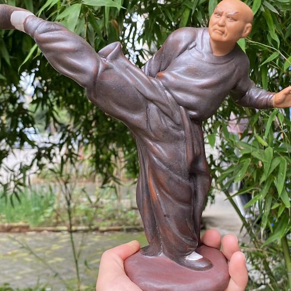 Vintage VTG Hongkong Lokale Keramik, chinesische Shiwan Mudman Figur VTG Shiwan Tai Chi Meister Kung Fu Keramik Figur Gongfu Keramik Statue