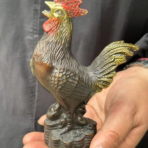 Copper Lucky Standing Rooster Sculpture Statue,Brass Decorative wealth Ornament Collectible Art Life-Like Outdoor Chicken Sculptures gift. 6