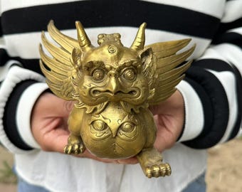 Brass Offering Buddhist Spread Wings Dapeng Bird Statue, Protection Guardian Collection Buddha Feng Shui Mythical Animal craft