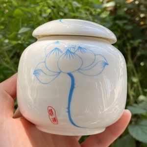 Vintage Ceramic Tea Jar, Tea Canister Flower Pot, Floral Arrangement Decorative Temple, Butterfly tea caddy, Asian Antique Home Ornament A41