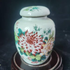 Vintage Ceramic Tea Jar, Floral Arrangement Decorative Temple,Tea Canister Flower Pot, tea caddy,Asian Antique Home Collection Ornament gift