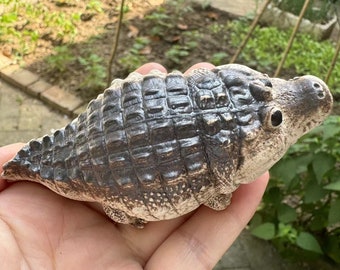 Lovely Mini Chubby Crocodile Ceramic Sculpture for Tea Lovers and Animal Enthusiasts  Alligator Baby Figurine Animal Statue ,Yixing tea A190