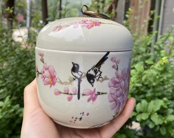 Ceramic jar tea caddy , Pottery Coffee Jar Household Storage Tea Caddy Hand Painted Ceramic Beans Spice Herbs Container Glazed