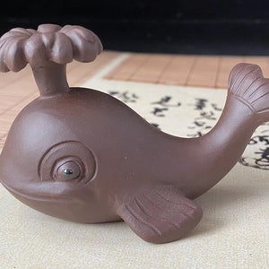 Lovely Ceramic whale Sculpture for Tea Lovers,  Animal Enthusiasts Figurine Animal Ornaments Zisha clay Kung Fu Tea Accessories decor . A234