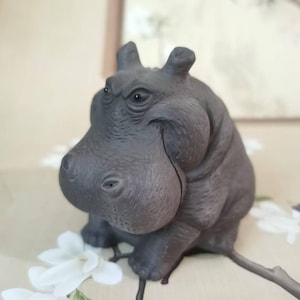 Exquisite Ceramic hippo Sculpture for Tea Lovers,Animal Enthusiasts cute hippo Figurine Animal Ornament Yixing Zisha clay tea pet home decor