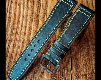 Handmade Leather Pilot Watch Strap: Black Calfskin, IWC, Hamilton