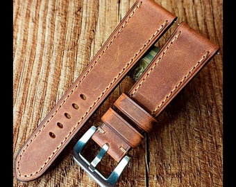 Crazy Horse Calfskin Watch Strap - Cognac color, Crazy Horse Leather Watch Straps, Crazy Horse Slim Leather Strap for Apple Watch