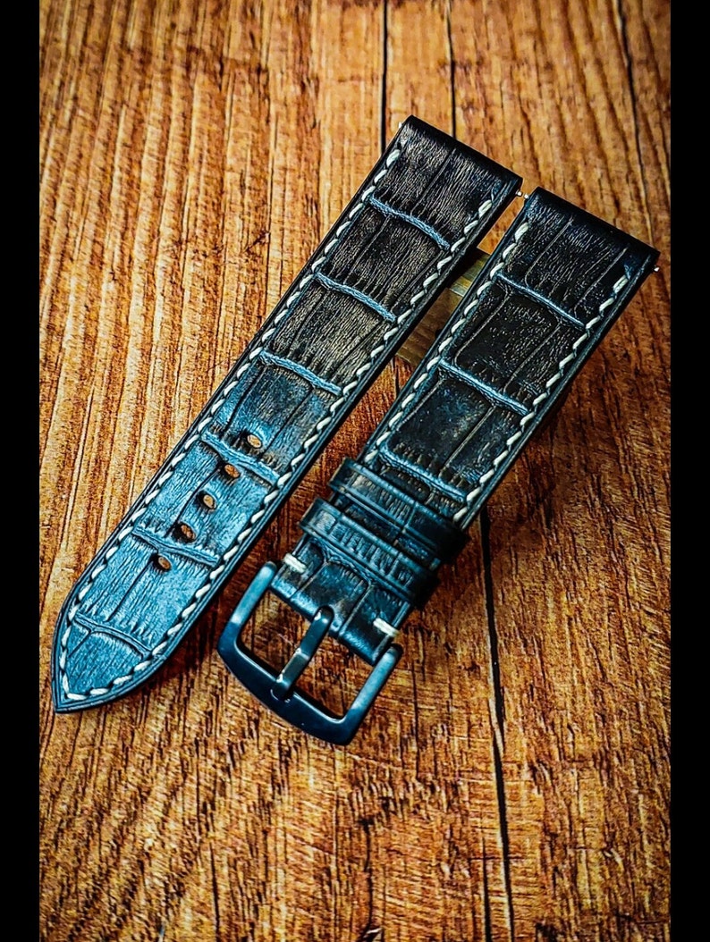 Embossed Crocodile Alligator Leather Watch Strap / Custom Leather Watch Band / Handmade Genuine Leather Watchbands / Bespoke Watch Strap image 1