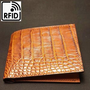 Cartera clásica plegable con protección RFID, una obra maestra única hecha a mano, carteras plegables para hombre, cartera de cuero curtido vegetal