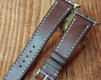 Pueblo Redbrown Leather Apple Watch Band 38mm, 40mm, 41mm, 42mm, 44mm, 45mm For All Series, Handmade Leather Apple Watch Strap, iWatch Strap