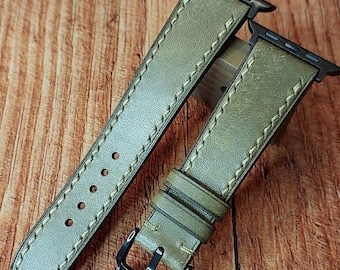 Pueblo Olive Green Leather Apple Watch Band 38mm,40mm,41mm,42mm, 44mm, 45mm For All Series, Handmade Leather Apple Watch Strap, iWatch Strap