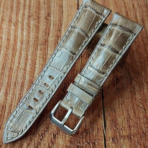 Embossed Crocodile (Alligator) Smoke Grey Leather Watchstrap/Custom Leather Watch Band for Hamilton Khaki Aviation Pilot Men&#39;s Watch