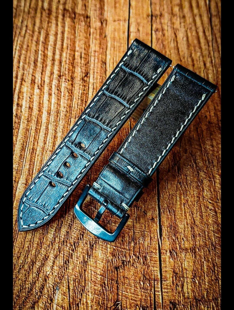 Embossed Crocodile Alligator Leather Watch Strap / Custom Leather Watch Band / Handmade Genuine Leather Watchbands / Bespoke Watch Strap image 2