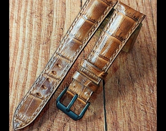 Embossed Crocodile (Alligator) Leather Watch Strap / Custom Leather Watch Band / Handmade Genuine Leather Watchbands / Bespoke Watch Strap