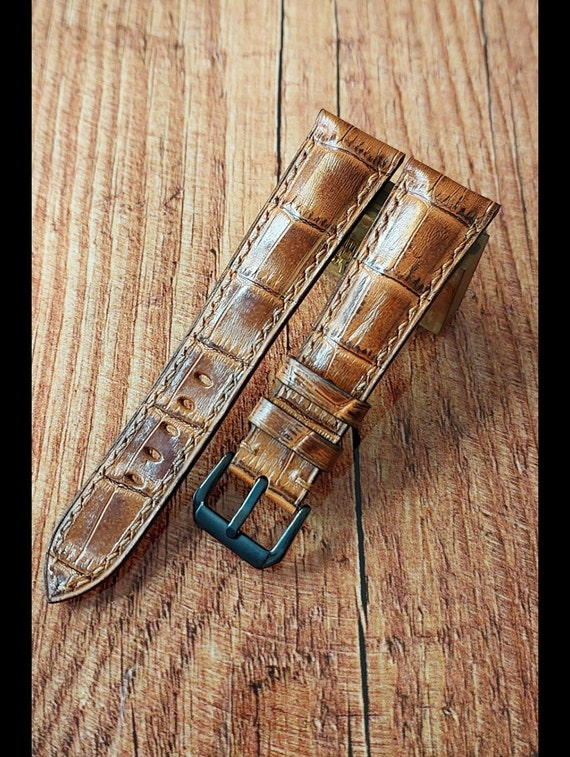 Handmade Embossed Crocodile Leather Watch Strap: Custom Calfskin Band