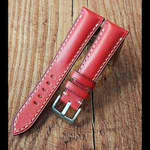 Handmade women&#39;s watch straps, Red Pueblo Leather Watchband, Leather Watch Strap, Bespoke leather watch band,