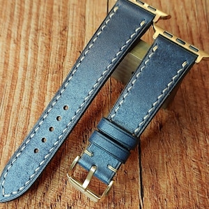 Handmade Pueblo Navy Blue Leather Apple Watch Band